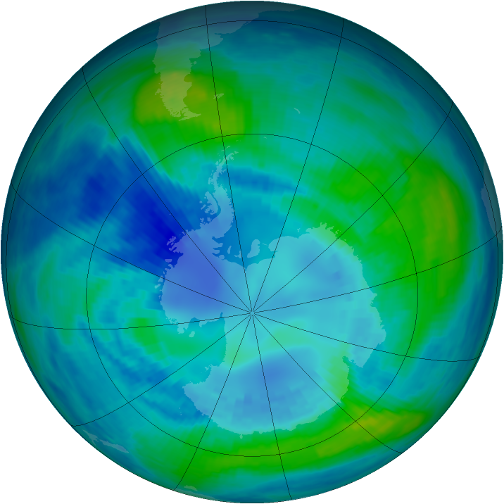 Antarctic ozone map for 15 April 1991